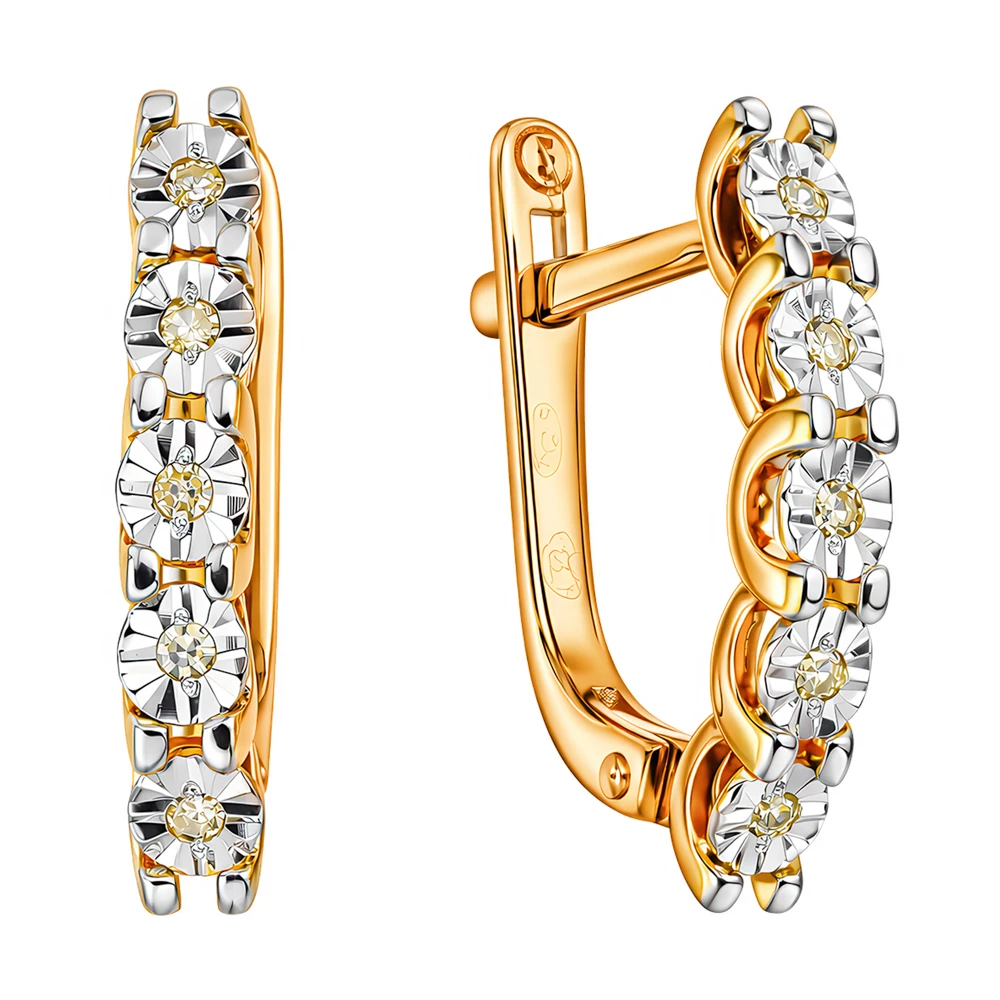 Серьги с бриллиантами из красного золота 585 пробы