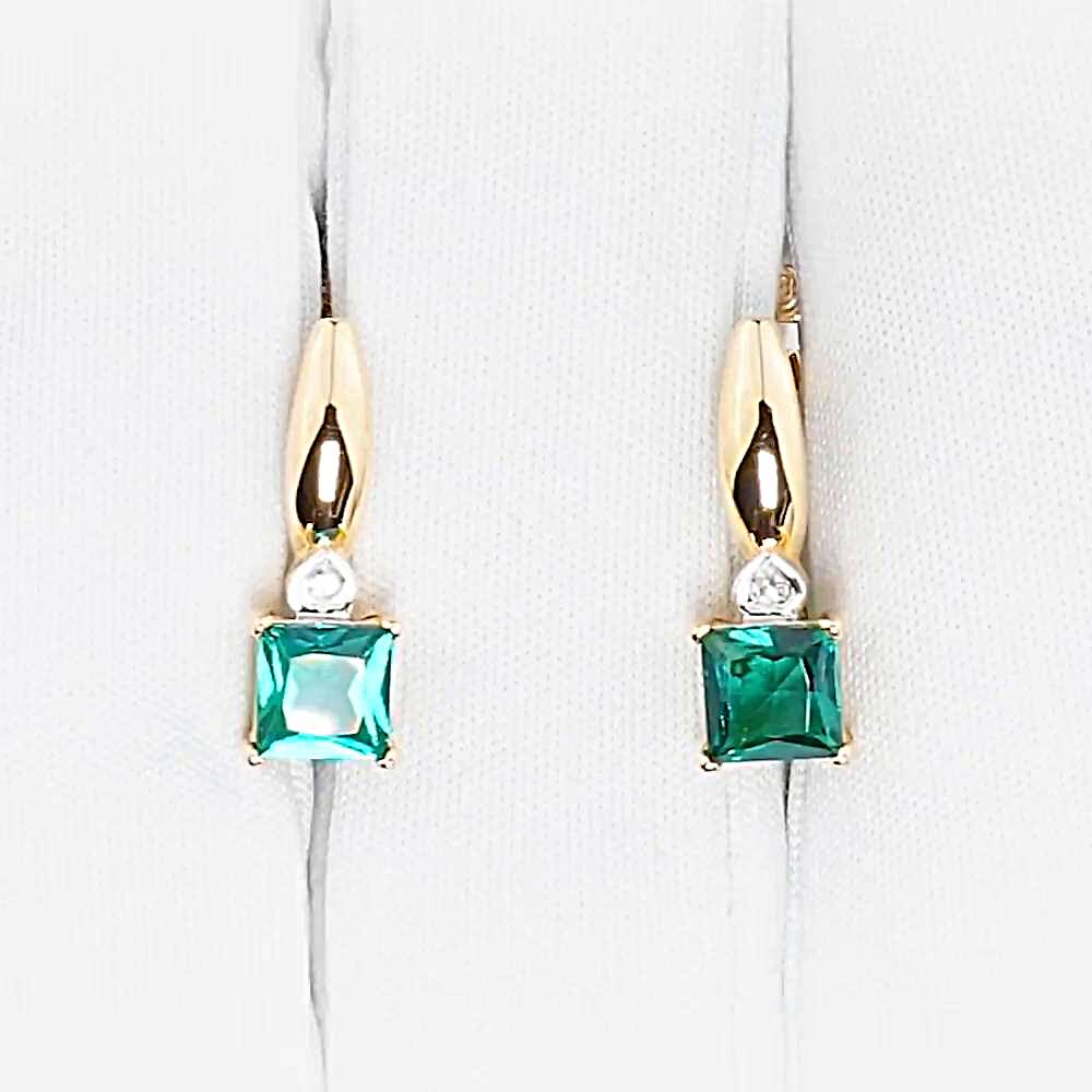 Серьги с гидротермальным изумрудом и бриллиантами из красного золота 585 пробы