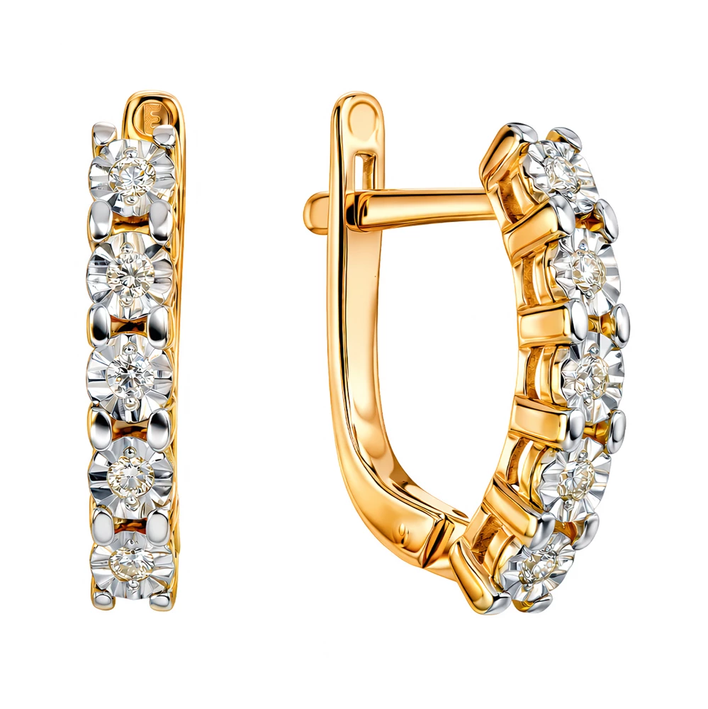 Серьги с бриллиантами из красного золота 585 пробы