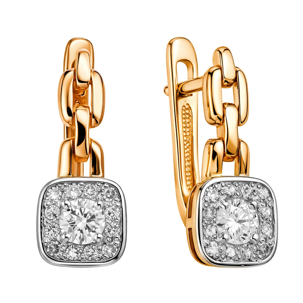 Серьги с бриллиантами из красного золота 585 пробы