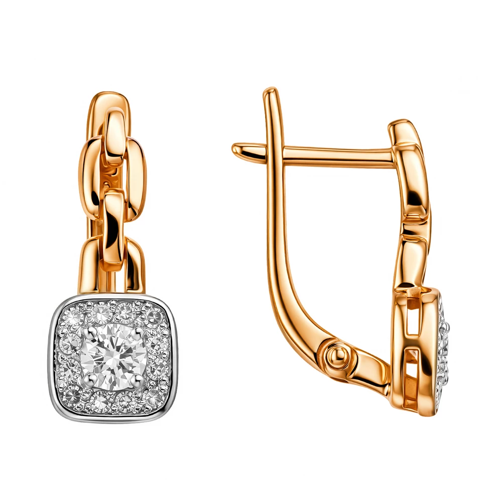 Серьги с бриллиантами из красного золота 585 пробы