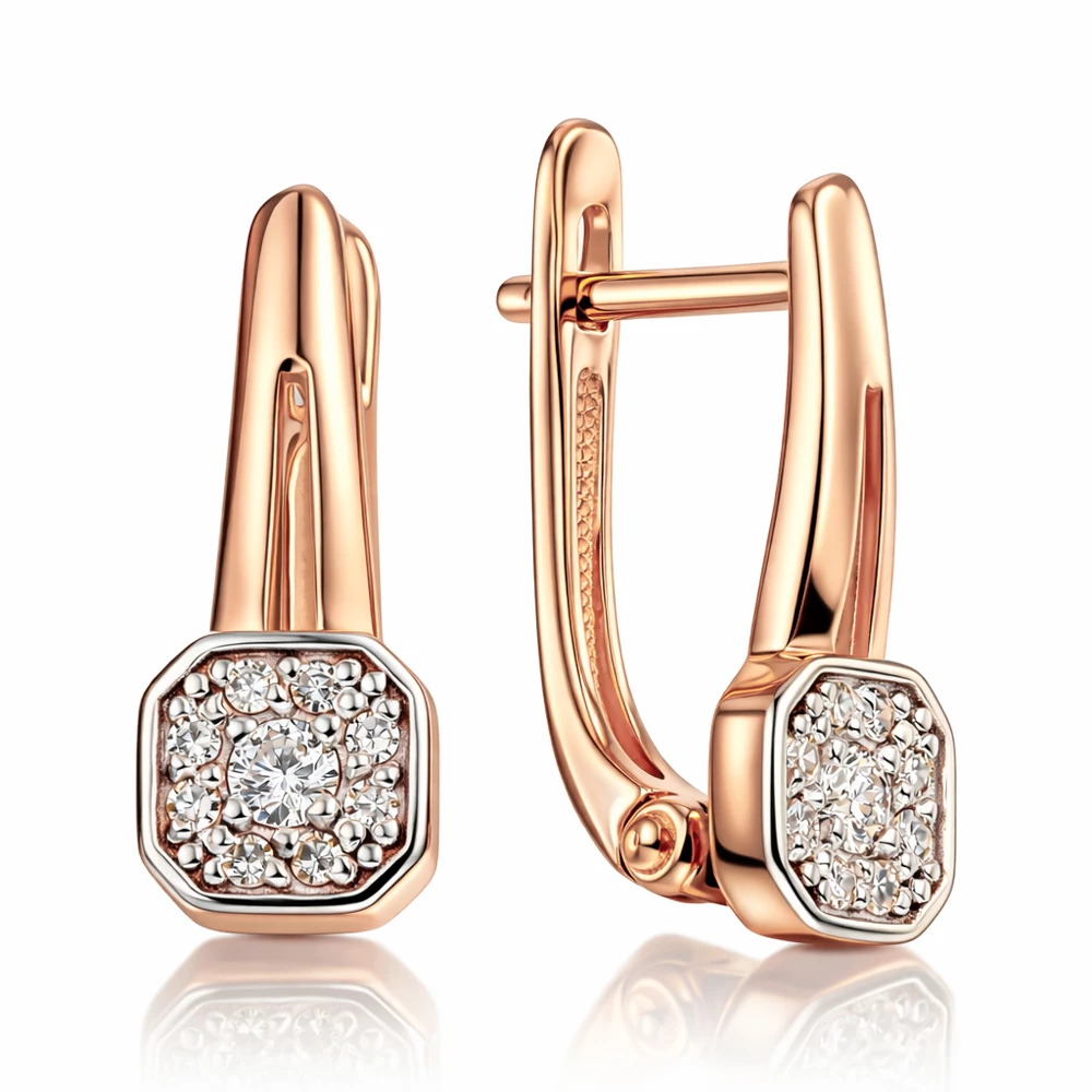 Серьги с бриллиантами из красного золота 585 пробы