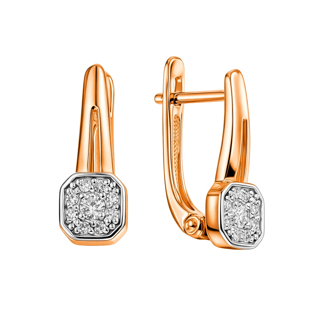 Серьги с бриллиантами из красного золота 585 пробы