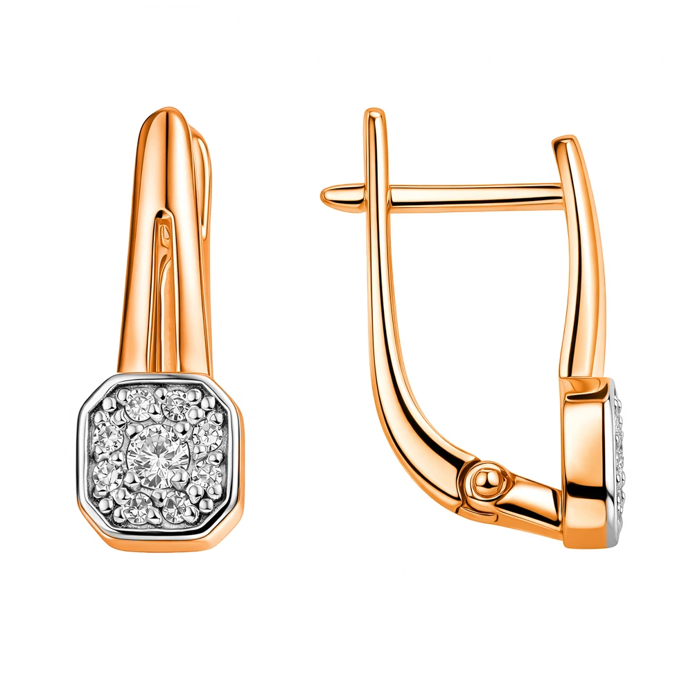 Серьги с бриллиантами из красного золота 585 пробы