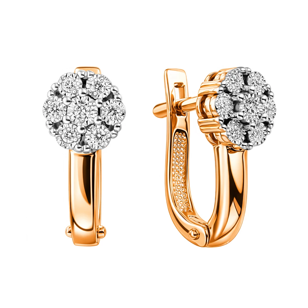 Серьги с бриллиантами из красного золота 585 пробы