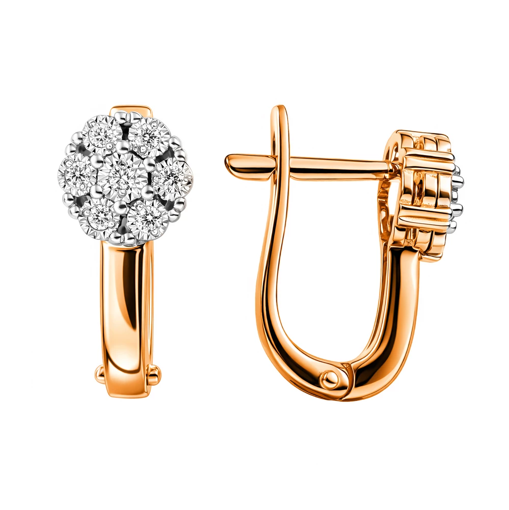 Серьги с бриллиантами из красного золота 585 пробы