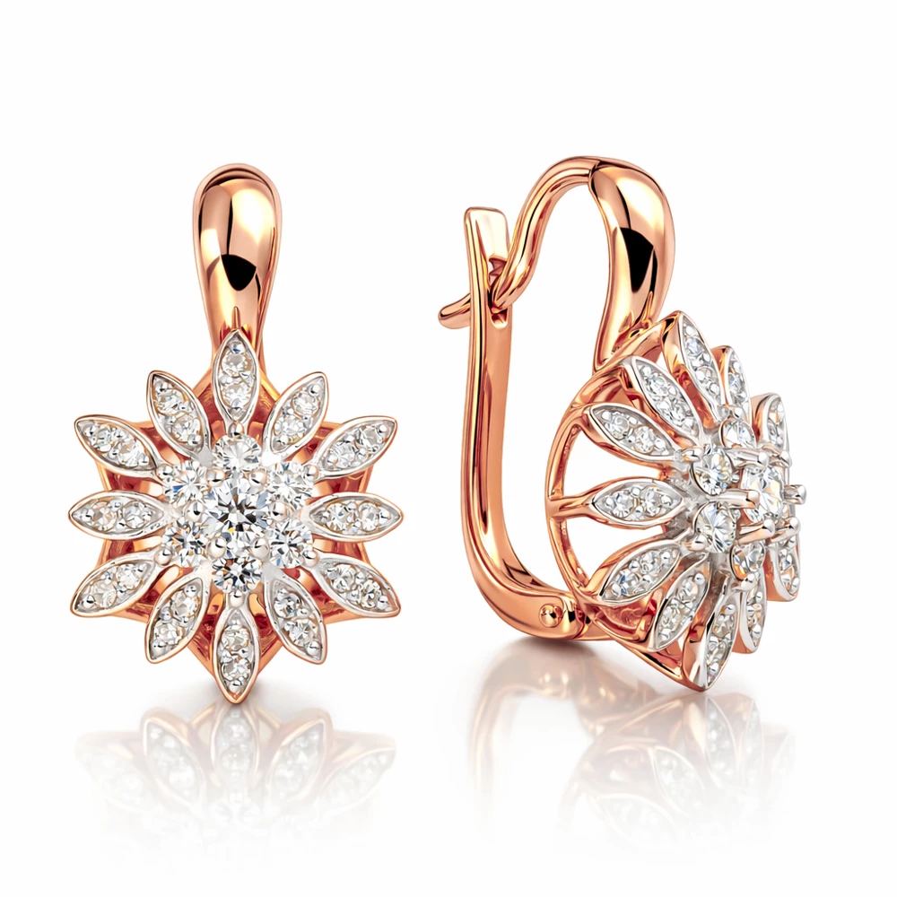 Серьги с бриллиантами из красного золота 585 пробы