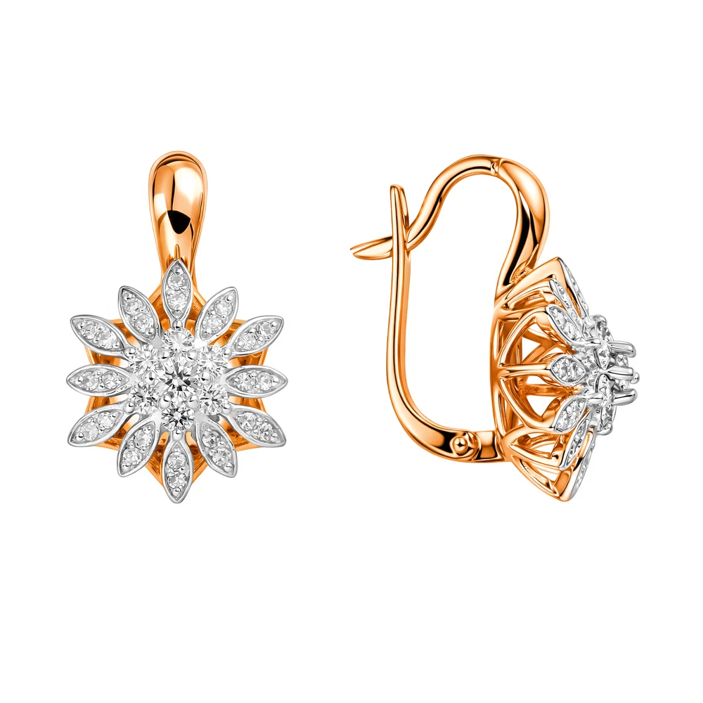 Серьги с бриллиантами из красного золота 585 пробы