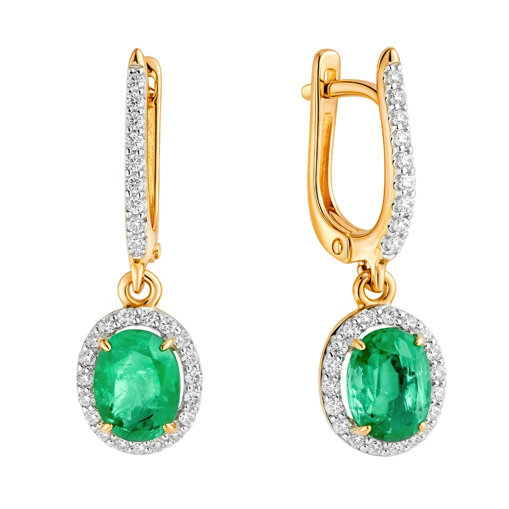 Серьги с изумрудами и бриллиантами из красного золота 585 пробы