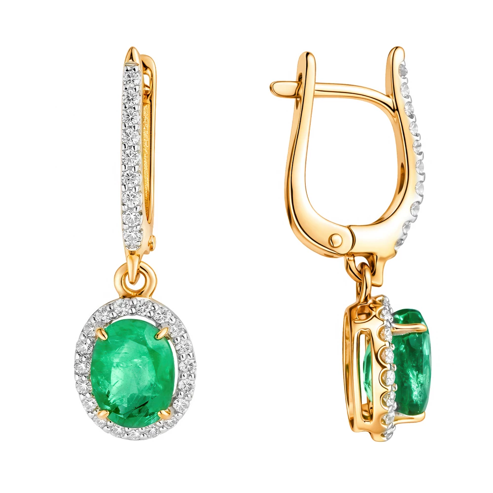 Серьги с изумрудами и бриллиантами из красного золота 585 пробы