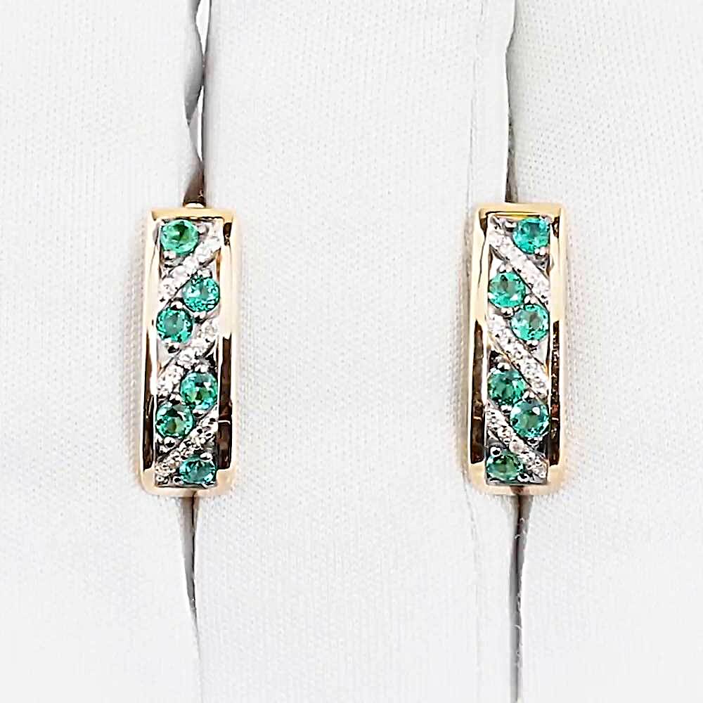 Серьги с гидротермальным изумрудом и бриллиантами из красного золота 585 пробы Серьги с гидротермальным изумрудом и бриллиантами из красного золота 585 пробы