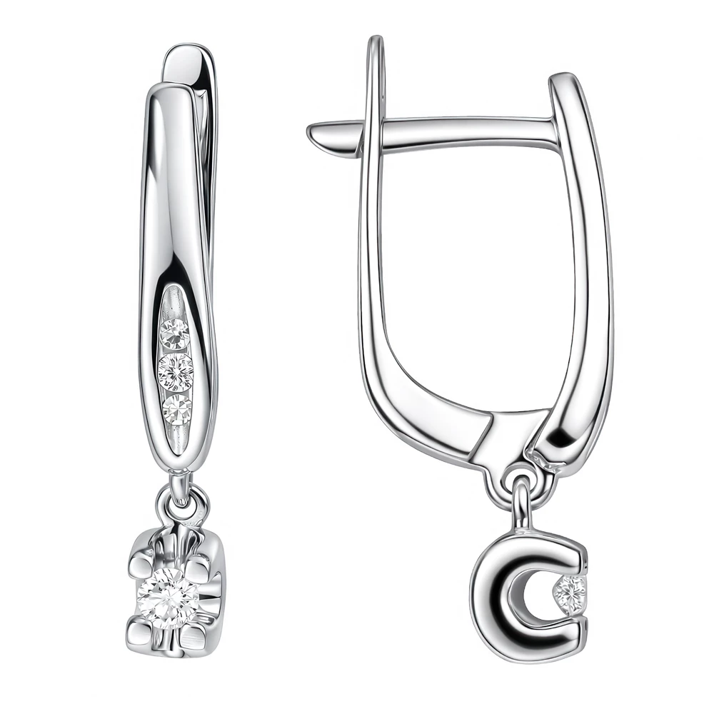 Серьги с бриллиантами из белого золота 585 пробы