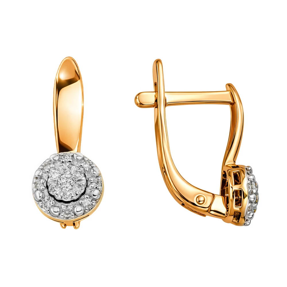 Серьги с бриллиантами из красного золота 585 пробы Серьги с бриллиантами из красного золота 585 пробы