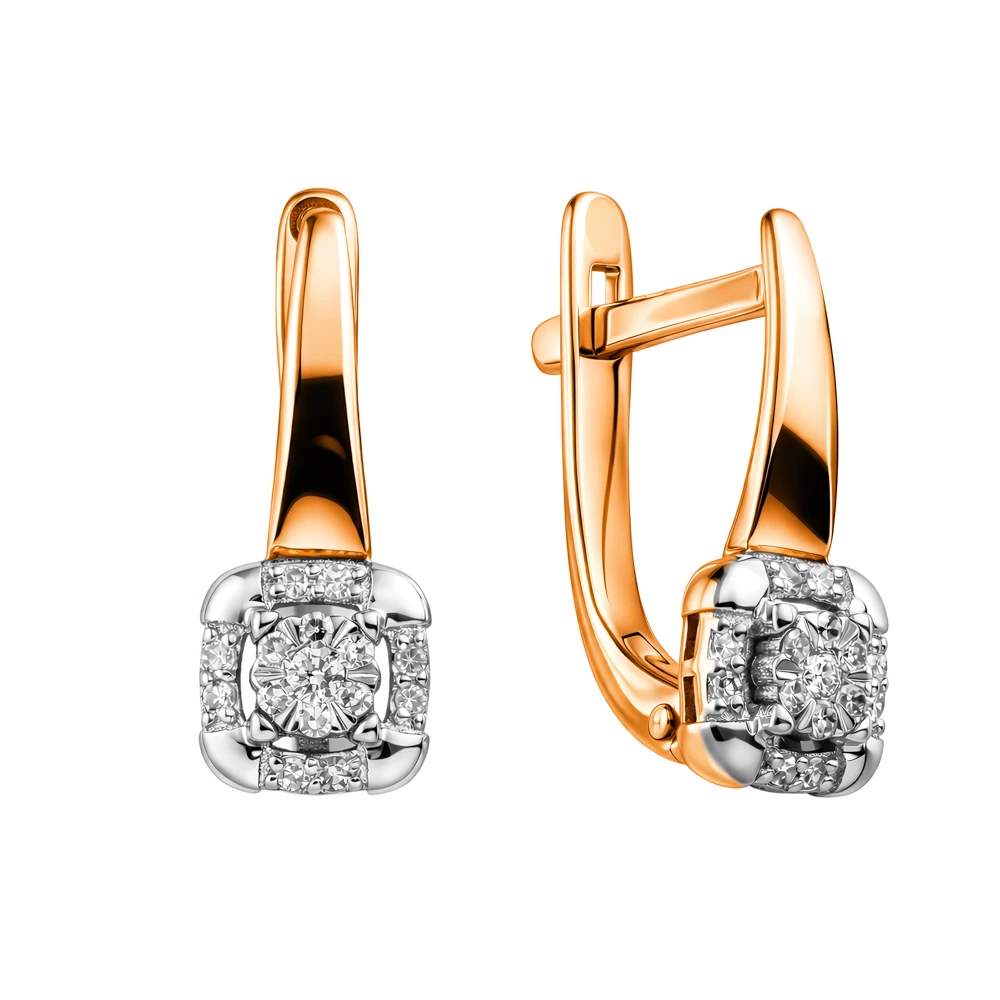 Серьги с бриллиантами из красного золота 585 пробы