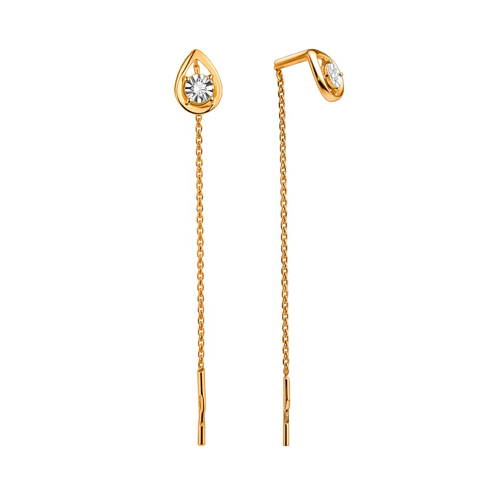 Серьги с бриллиантами из красного золота 585 пробы