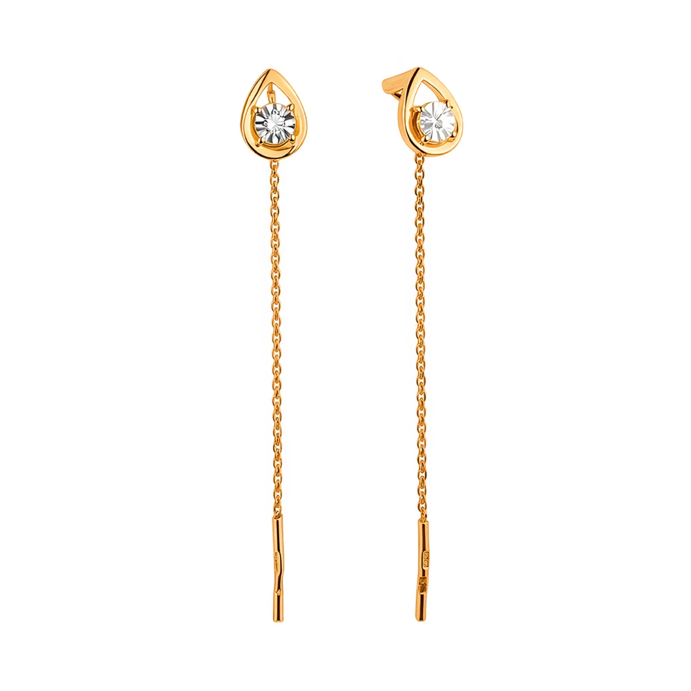 Серьги с бриллиантами из красного золота 585 пробы