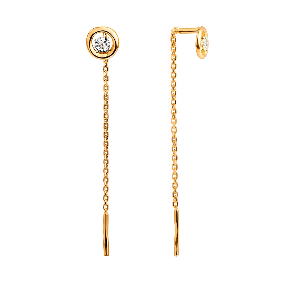 Серьги с бриллиантами из красного золота 585 пробы