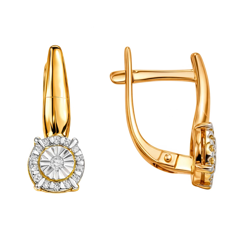 Серьги с бриллиантами из красного золота 585 пробы