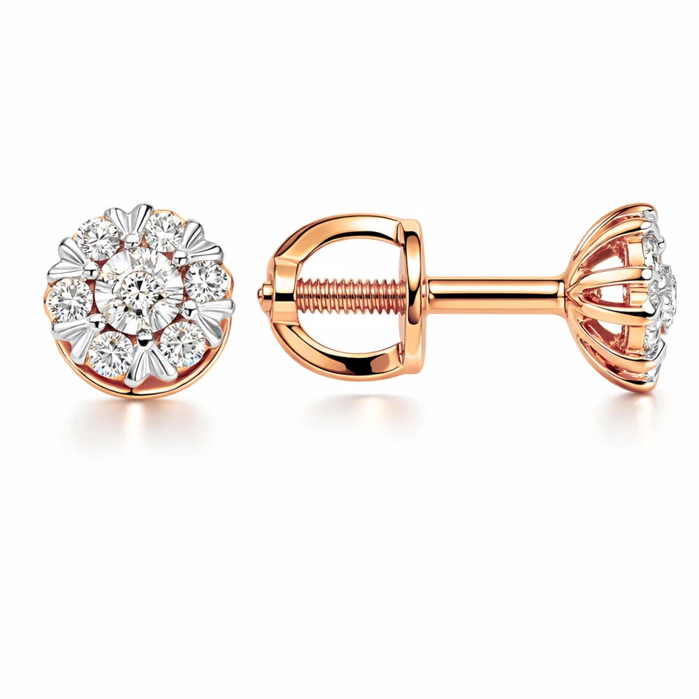 Серьги с бриллиантами из красного золота 585 пробы