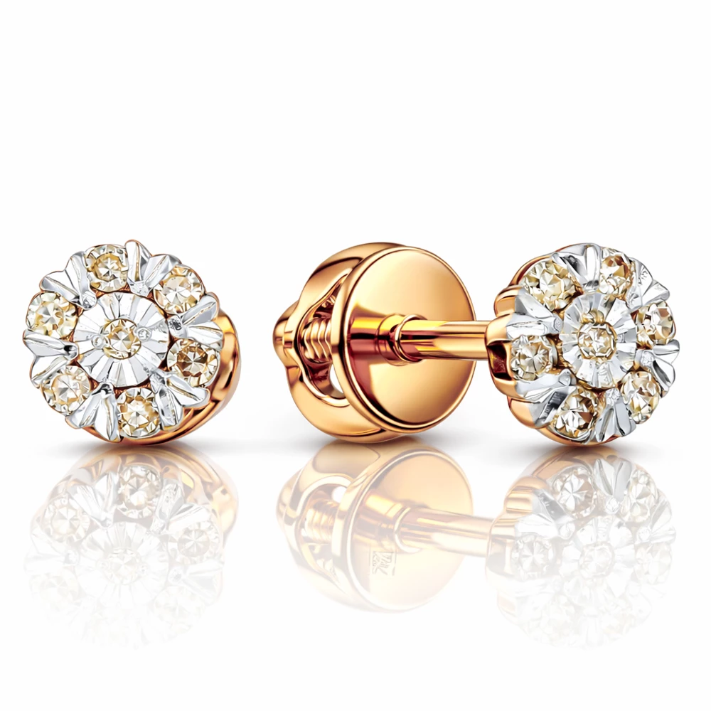 Серьги с бриллиантами из красного золота 585 пробы