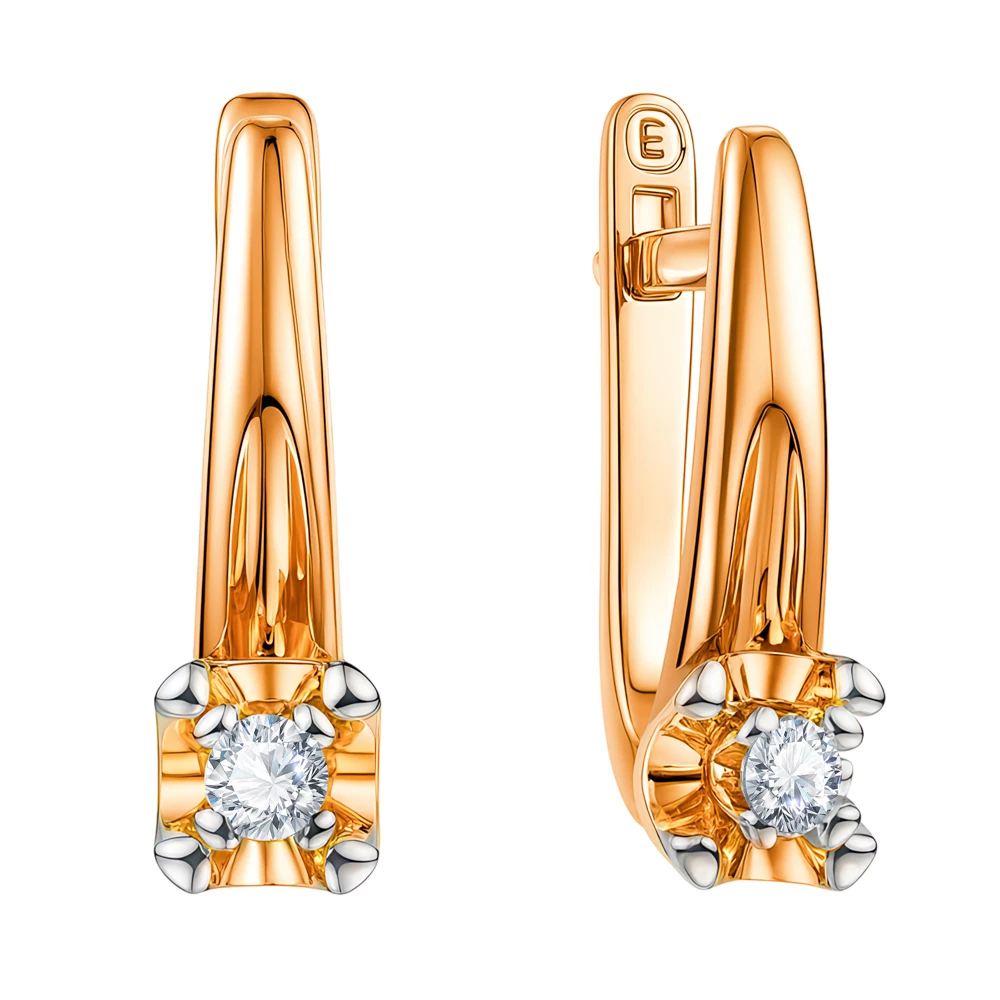 Серьги с бриллиантами из красного золота 585 пробы