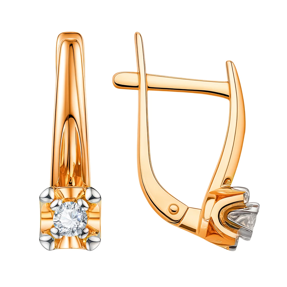 Серьги с бриллиантами из красного золота 585 пробы