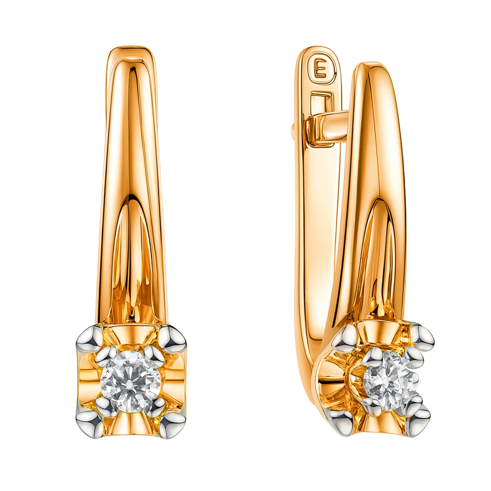 Серьги с бриллиантами из красного золота 585 пробы