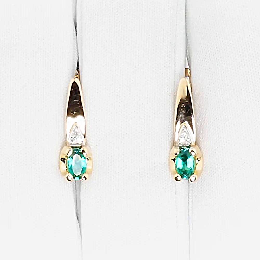 Серьги с гидротермальным изумрудом и бриллиантами из красного золота 585 пробы