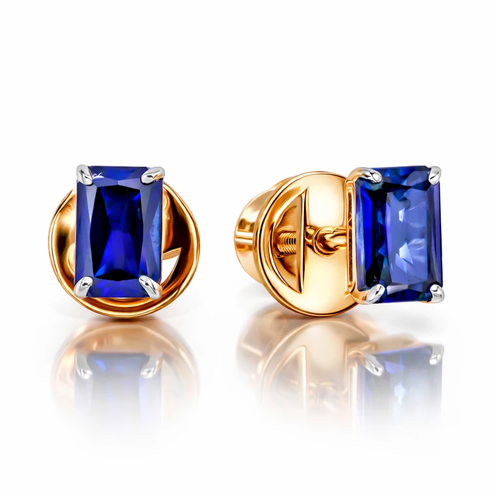 Серьги с сапфирами синтетическими из красного золота 585 пробы