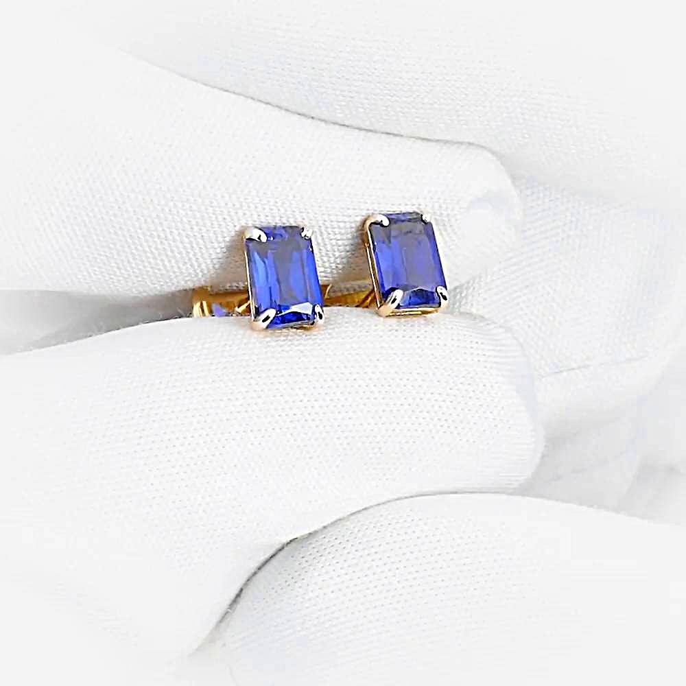 Серьги с сапфирами синтетическими из красного золота 585 пробы