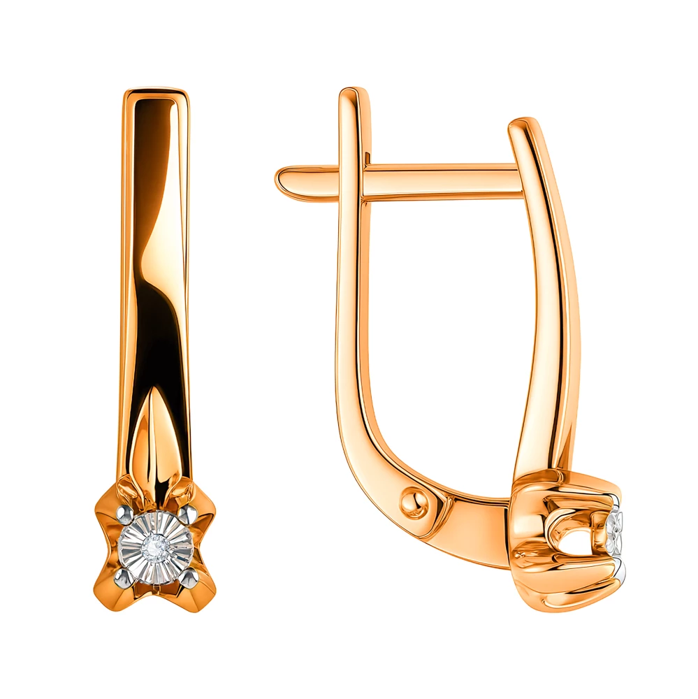 Серьги с бриллиантами из красного золота 585 пробы