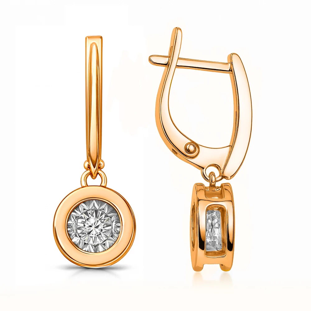 Серьги с бриллиантами из красного золота 585 пробы