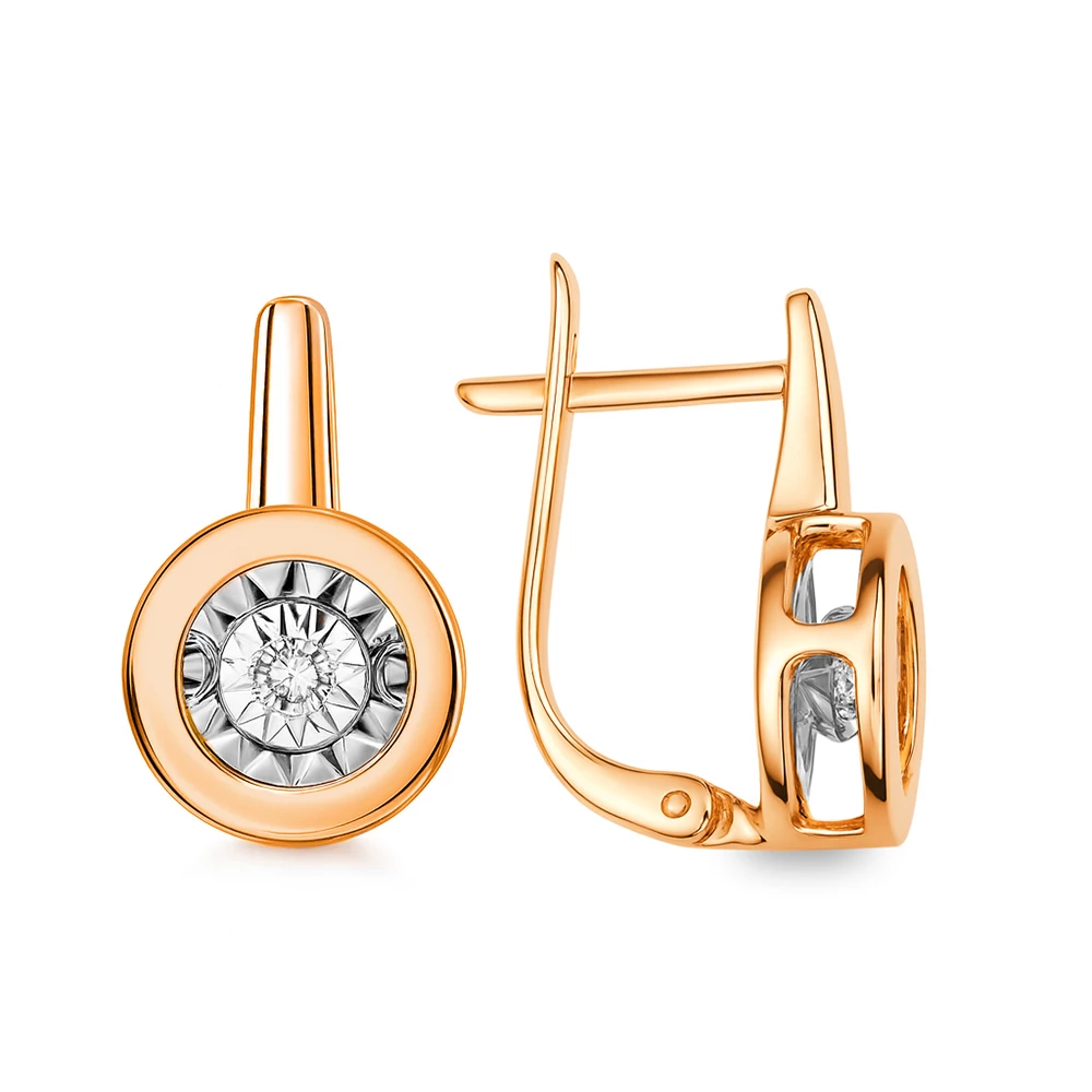 Серьги с бриллиантами из красного золота 585 пробы Серьги с бриллиантами из красного золота 585 пробы