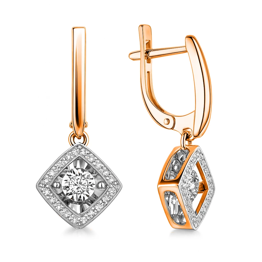 Серьги с бриллиантами из красного золота 585 пробы Серьги с бриллиантами из красного золота 585 пробы