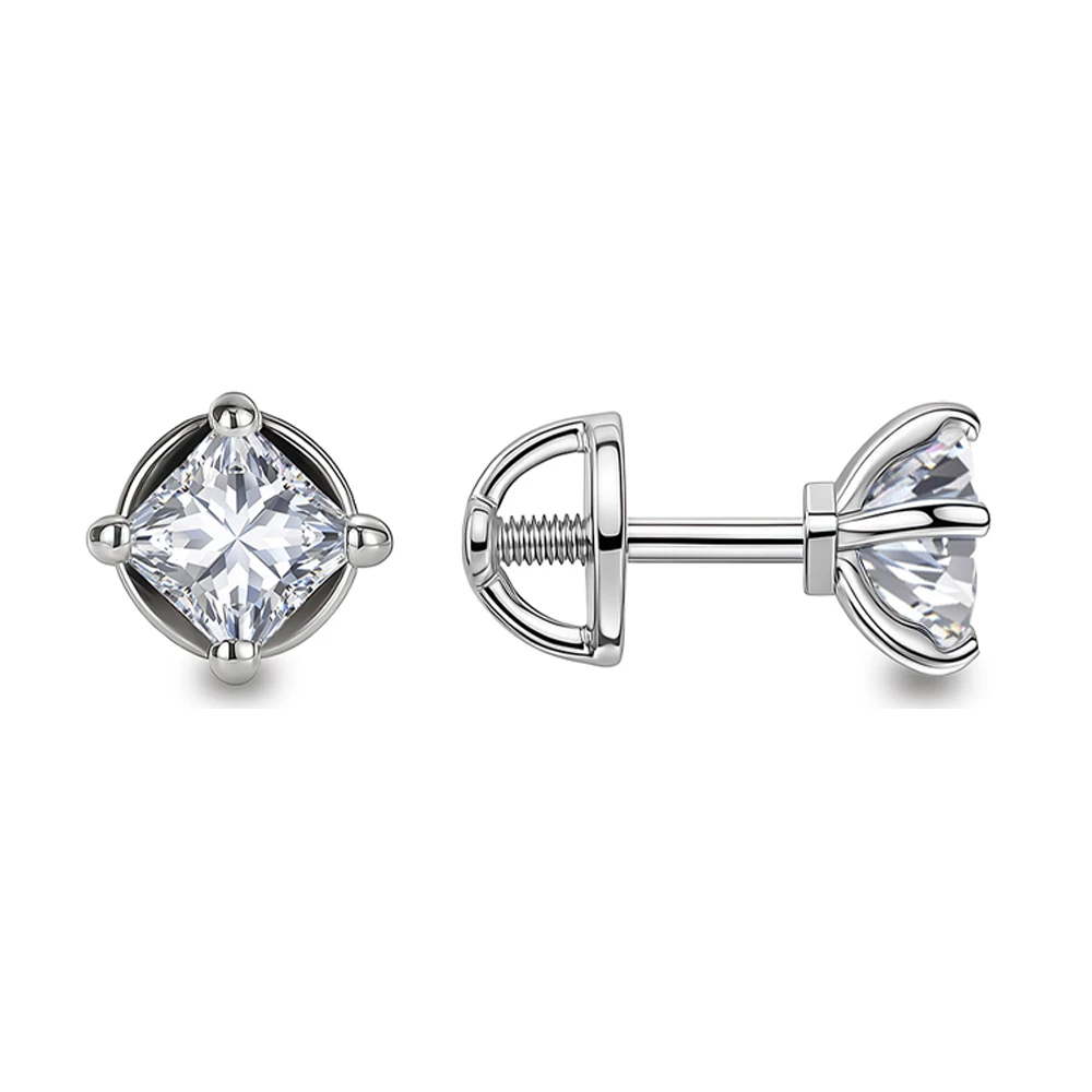 Серьги с выращенными бриллиантами из белого золота 585 пробы