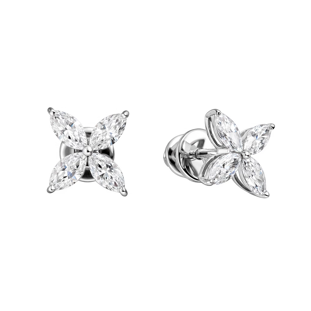 Серьги с выращенными бриллиантами из белого золота 585 пробы