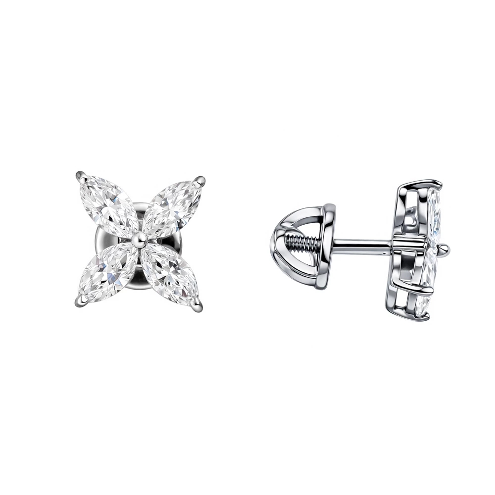 Серьги с выращенными бриллиантами из белого золота 585 пробы