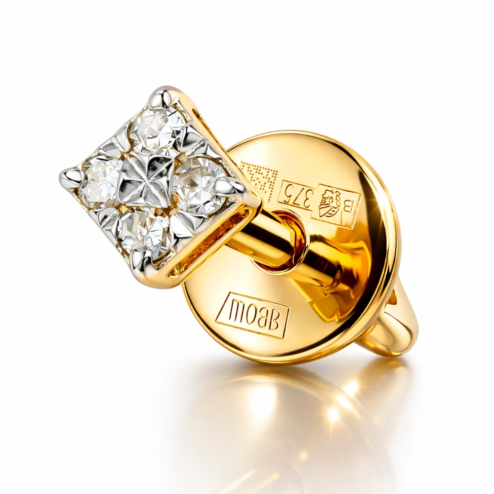 Серьга с бриллиантом из красного золота 375 пробы