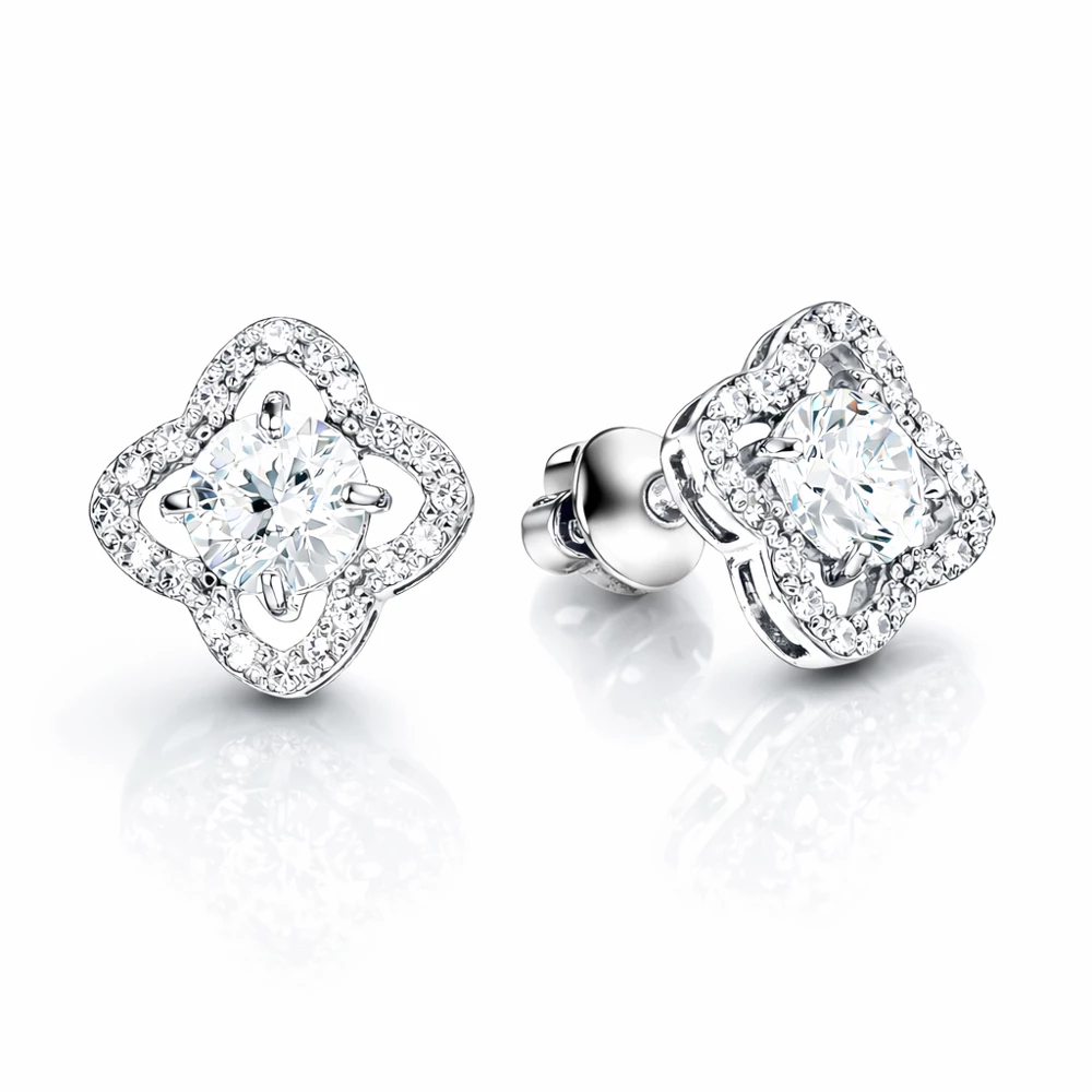 Серьги с выращенными бриллиантами из белого золота 585 пробы