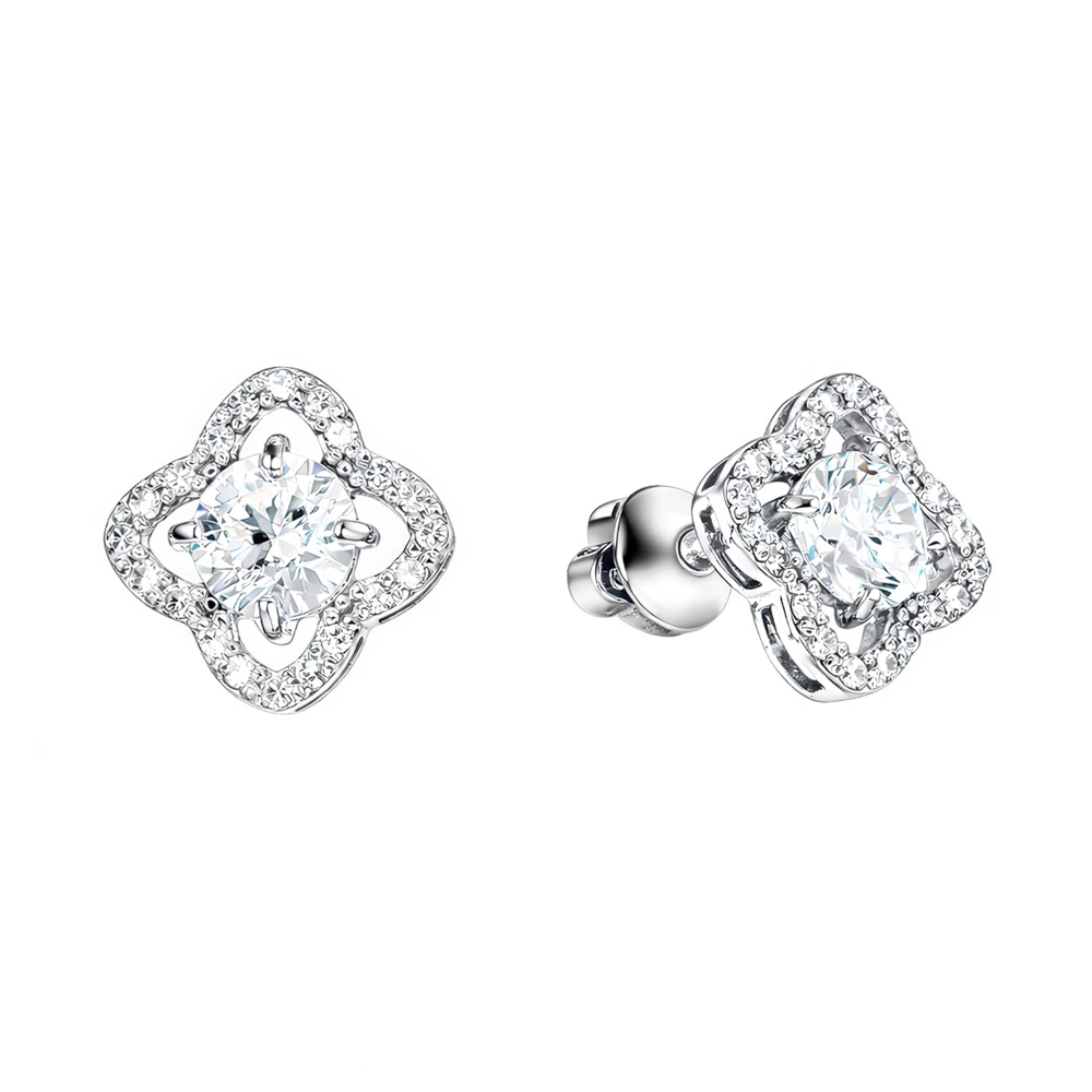 Серьги с выращенными бриллиантами из белого золота 585 пробы