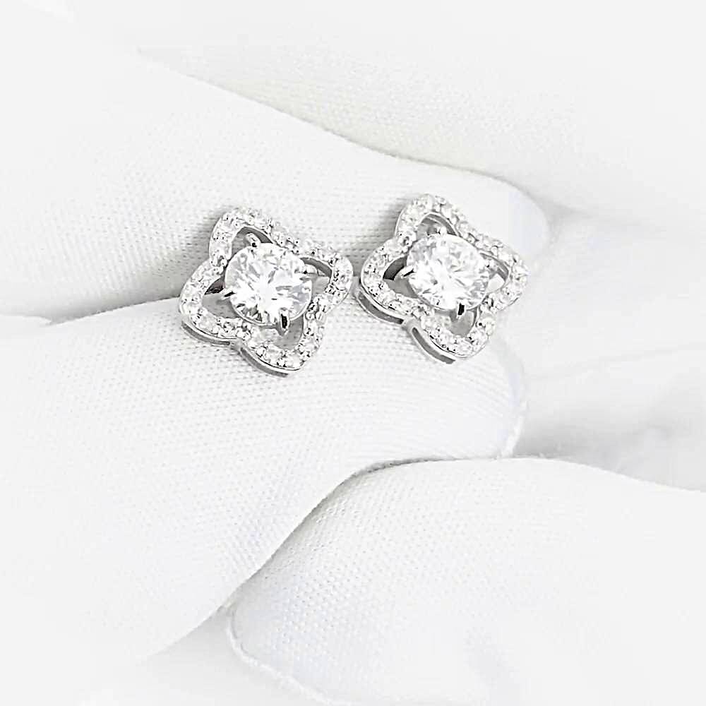 Серьги с выращенными бриллиантами из белого золота 585 пробы