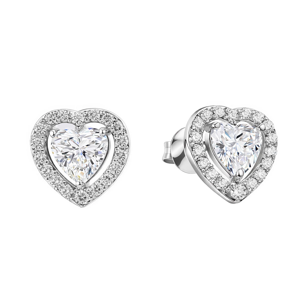 Серьги с выращенными бриллиантами из белого золота 585 пробы