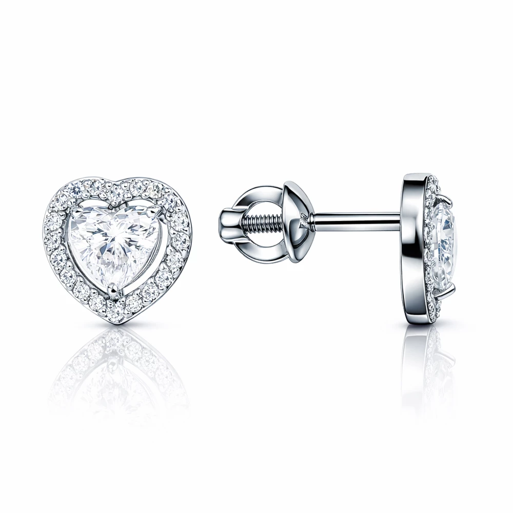 Серьги с выращенными бриллиантами из белого золота 585 пробы