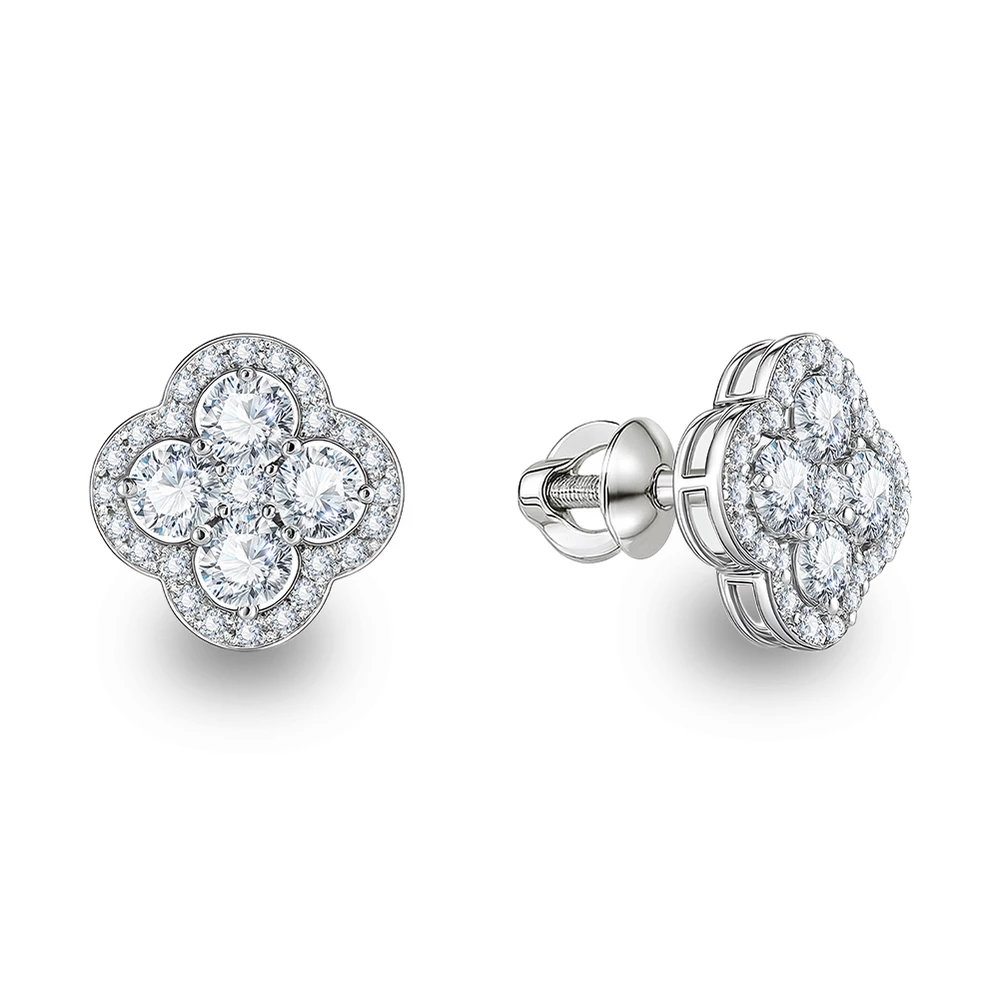 Серьги с выращенными бриллиантами из белого золота 585 пробы