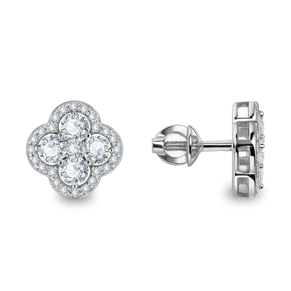 Серьги с выращенными бриллиантами из белого золота 585 пробы