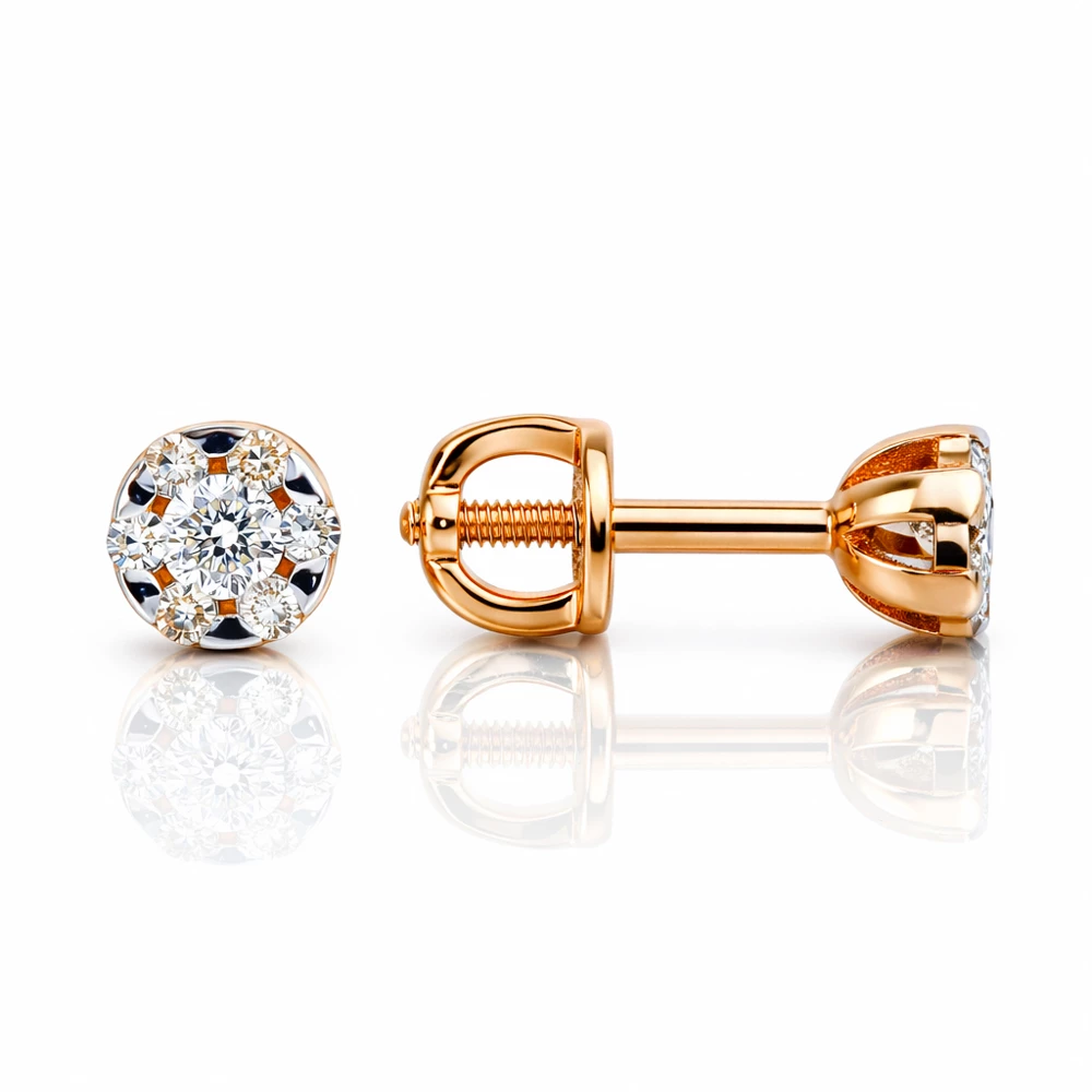 Серьги с бриллиантами из красного золота 585 пробы