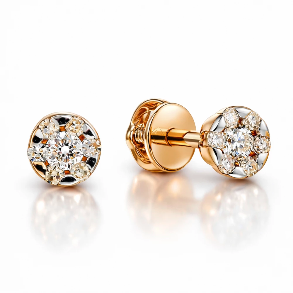 Серьги с бриллиантами из красного золота 585 пробы