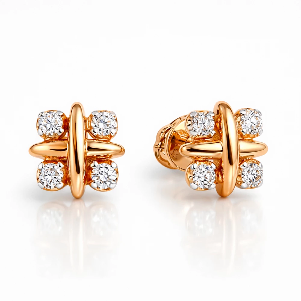 Серьги с бриллиантами из красного золота 585 пробы Серьги с бриллиантами из красного золота 585 пробы