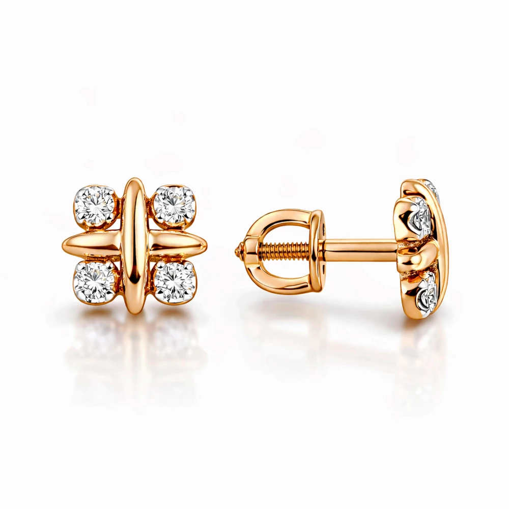 Серьги с бриллиантами из красного золота 585 пробы Серьги с бриллиантами из красного золота 585 пробы