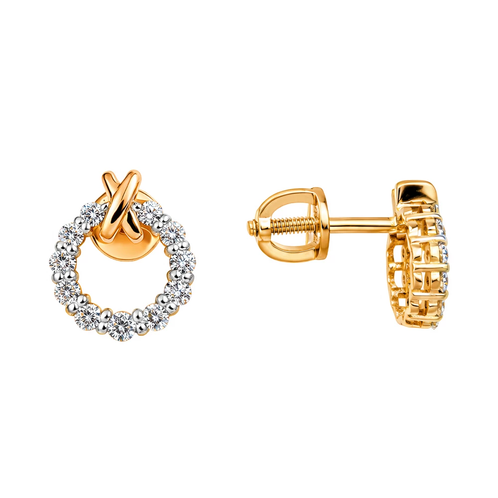 Серьги с бриллиантами из красного золота 585 пробы